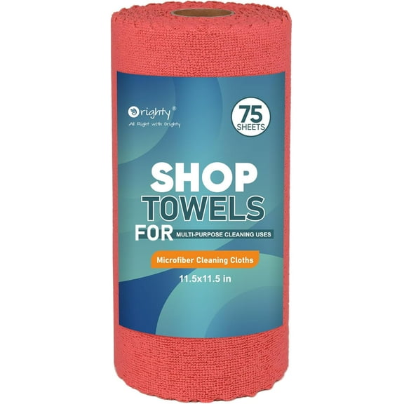 KKFEN-Microfiber Cleaning Cloths, 75 Sheets Shop Towels, Reusable Paper Towels Shop Rags, Washable Microfiber Towel Roll Cleaning Rags for Cars, House, Kitchen, 11.5 x 11.5, Red
