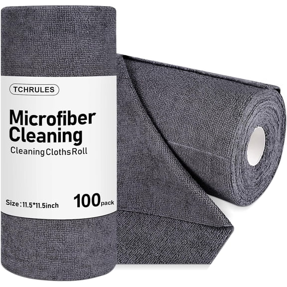 KKFEN-Microfiber Cleaning Cloths Roll, 100-Pack 11.5x11.5 Inch, Tear Away Microfiber Towels, Reusable Microfiber Towels for Cars, Wash Cloths, House, Kitchen, Window, Cleaning Supplies (Grey-100pcs)