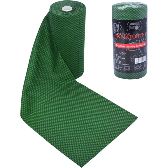 KKFEN-Microfiber Cleaning Cloths Roll 50-Pack Reusable Paper Towels for Car Wash Supplies Ultra Absorbent Kitchen Dish Rags House Window Cleaning Cloths Lint Free Tear away (Emerald-Green checkered p