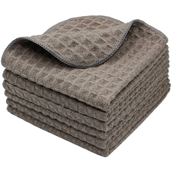 KKFEN-Microfiber Kitchen Cleaning Cloth Thick Dish Rags Waffle Weave Washcloths Dish Cloths Ultra Absorbent Odor Free 12inch X 12inch 6 Pack Gray