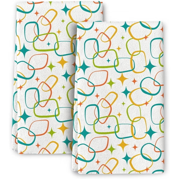 KKFEN-Mid Century Modern Kitchen Towels Set of 2, Absorbent Hand Towels, Retro Dish Tea Towels for Cooking Baking Bathroom Farmhouse Home Decor
