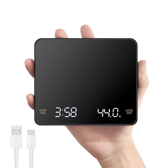 KKFEN-Mini Coffee Scale with Timer, Rechargeable Espresso Scale with Type-C, Travel Small Coffee Bean Scale with LED Display, Portable Digital Kitchen Scale, Pour Over Scale 3kg/0.1g Precision Black