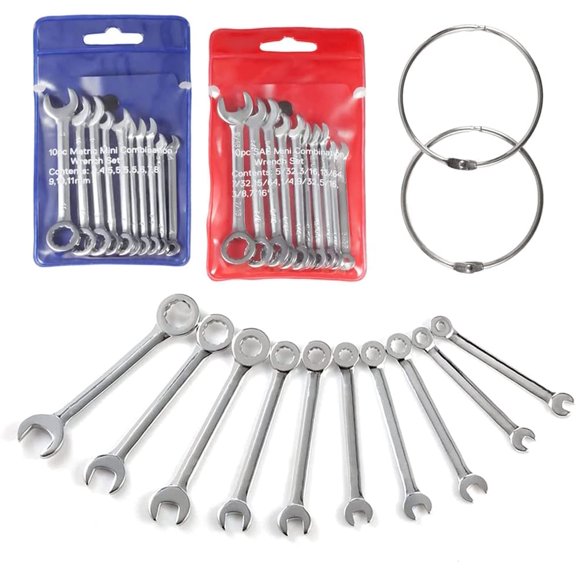 KKFEN-Mini Combination Wrench Set, Metric and SAE Small Wrench Repair Tools (SAE MET)