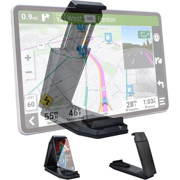 KKFEN-Mini Dashboard GPS Mount Holder Phone Tablet PC Navigation Holder for Garmin Nuvi Tomtom iPhone iPad Galaxy Yoga Android Fits 4.3"-10.1" GPS & Smartphone Friction Clamp Mount (Black)