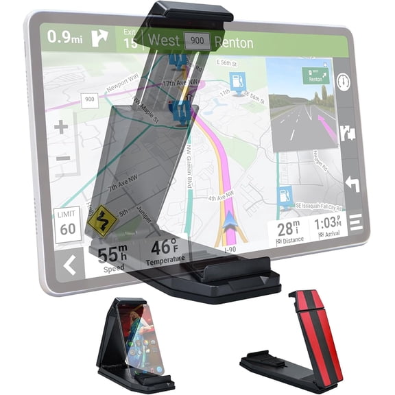 KKFEN-Mini Dashboard GPS Mount Holder Phone Tablet PC Navigation Holder for Garmin Nuvi Tomtom iPhone iPad Galaxy Yoga Android Fits 4.3"-10.1" GPS & Smartphone Friction Clamp Mount (Red)