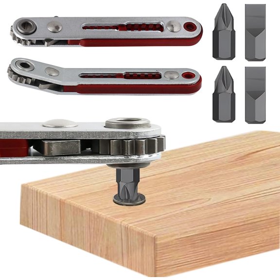 KKFEN-Mini Ratchet Wrench Screwdriver Set - 2 Pcs Elbow Head & Flat Head 1/4 Inch Hex Bit Drive, Reversible Handle, Offset Design for Tight Areas