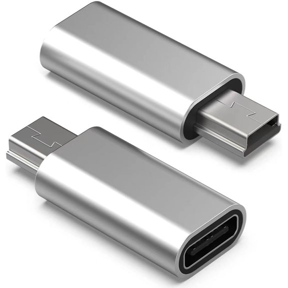 KKFEN-Mini USB 2.0 to USB C Adapter (2-Pack), USB Type C Female to Mini USB Male Converter Connector Support Charging Data Sync for Digital Camera, GPS, Dash Cam, MP3 Player and More (Silver)
