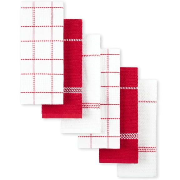KKFEN-Modern Waffle Kitchen Towel Set 6-Pack, Red, 16"x28"