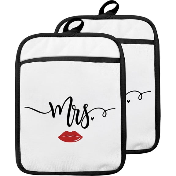 KKFEN-Mrs Gifts Pot Holders with Pockets, Wedding Gifts for Wife Couples, Gift for Wife from Husband Oven Pot Holders Heat Resistant Oven Mitts Hot Pads for Kitchen Baking Cooking