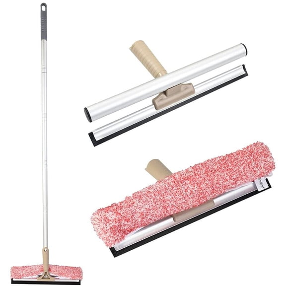 KKFEN-Multi-Purpose 12 inch Window Squeegee with 6.7inch-49.4inch Adjustable Aluminum Pole, Highly Absorbent Microfiber Window Scrubber for Window Cleaning,Car Cleaning.