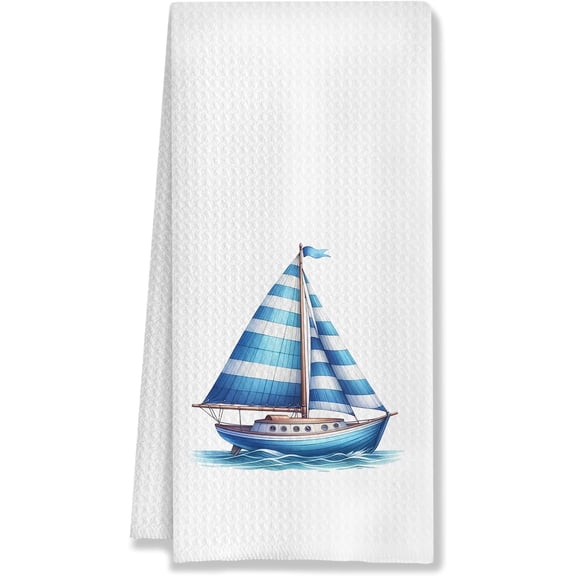 KKFEN-Nautical Sailboat Kitchen Towels, Coastal Beach Hand Towels for Bathroom, Sailing Gifts for Women Men, Gifts for Boat Owners Sailors, Nautical Dish Towels, Boat Captain Gifts, 16x24 Inch