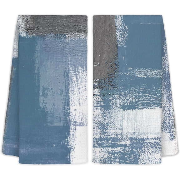 KKFEN-Navy Blue and Grey Hand Towels 2 Pack Set - Modern Navy Blue Gray Kitchen Dish Towels with Hanging Loop, Modern Kitchen Decor, 16x24