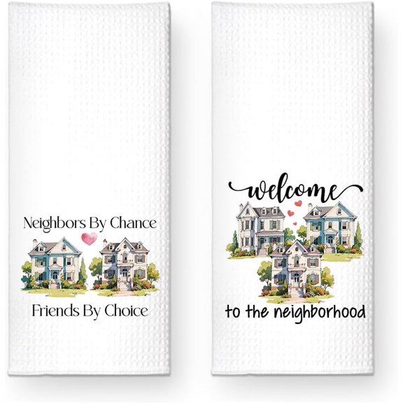 KKFEN-Neighbors by Chance Friends by Choice Kitchen Towels 2 Pack, Kitchen Towels Set for Housewarming, Housewarming Gifts for Homeowners Neighbor Friend, First Time Home Owner Gifts Ideas
