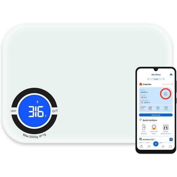 KKFEN-Nutrition Scale  Digital Kitchen Food Scale with App, Smart Food Scale for Calorie & Nutrition Tracking, White