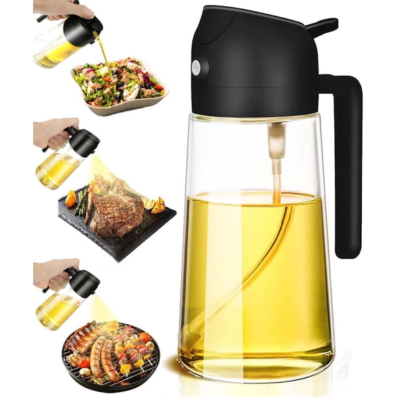 KKFEN-Oil Sprayer for Cooking 2 in 1 Olive Dispenser Bottle 16oz/470ml Kitchen Gadgets for Air Fryer, Salad, BBQ - Glass Mister Spray -Transparent Black