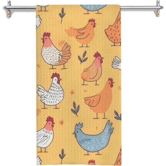 KKFEN-Orange Chicken Kitchen Towels, Chicken Lover Mom Lady Farmer Gifts Dish Tea Towels for Kitchen Decor, Farmhouse Rooster Hen Decorative Hand Towel for Bathroom, 16x24 Inches