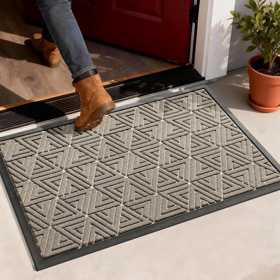 KKFEN-Outdoor Mats for Front Door 29.5x17, Stops Mud & Dirt at Entrance, Fits Garage & Patio, All-Weather Waterproof Non Slip Outdoor Indoor Welcome Mat, Beige