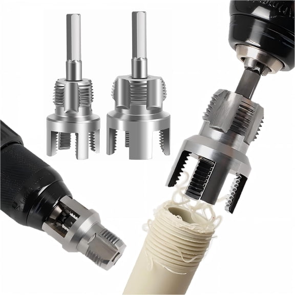 KKFEN-PVC Pipe Threader 2pcs 1/2 & 3/4 Pipe Threader Set for Plumbing Repairs Carbon Steel Internal & External Pipe Threading Tool (KSQ-2pcs-NEW)