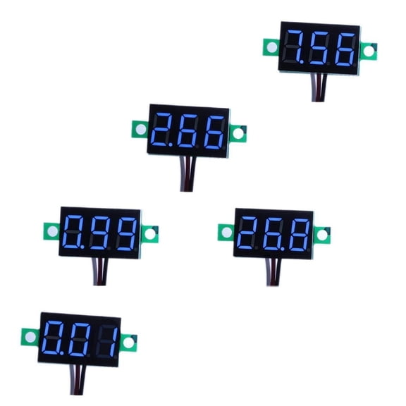KKFEN-Pack of 5 Three-Wire Calibratable DC 0~30V Blue Digital Mini Voltmeter Gauge Tester Mount Car Motorcycle Battery Monitor Volt Voltage Meter 0.36" Blue LED Display Panel