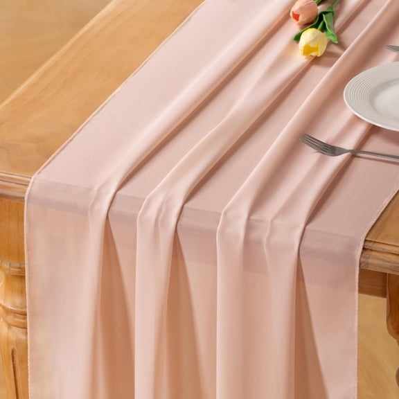 KKFEN-Peach Pink Chiffon Table Runner Fall Thanksgiving Boho Rustic 10ft 29x120 Inches Wedding Runner Sheer Bridal Shower Decorations