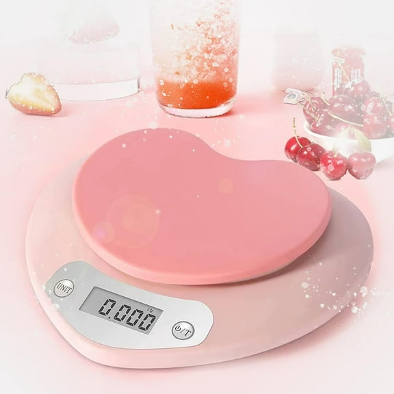 KKFEN-Pink Kitchen Scale - Large LCD, Tare Function, 11 lbs Capacity, 0.03 oz Precise Graduation - Perfect Food Scale for Baking & Cooking, ML & Oz Unit for Liquids and Solids (Pink 5kg/1g)