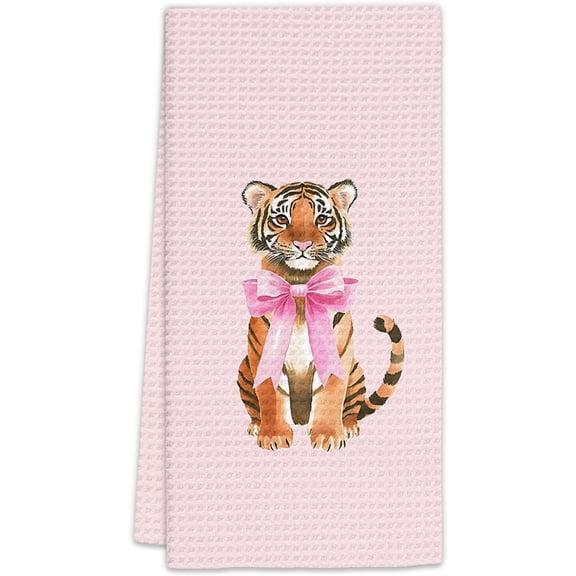 KKFEN-Pink Tiger Decor Hand Towels, Pink Preppy Coquette Kitchen Towels, PinkBow Tiger Preppy Decorative Hand Towels for Bathroom Kitchen, PinkPreppy Tigers Coquette Bathroom Decor(16x24 Inch)