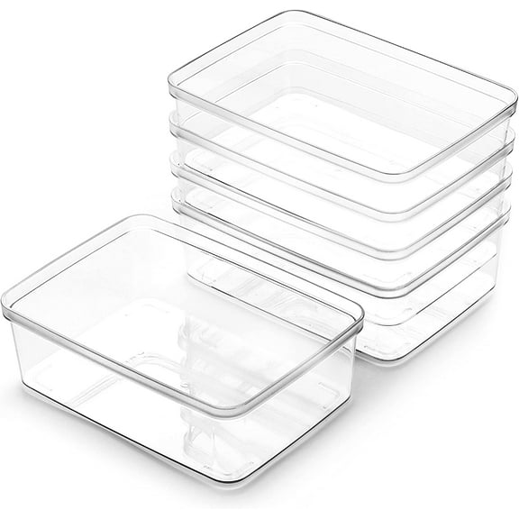 KKFEN-| Plastic Storage Bins, X-Small - 5 Pack | THE LUCID COLLECTION | Multi-Use Built-In Handles BPA-Free Clear Storage Containers | Fridge Organizer | Pantry & Home Organization