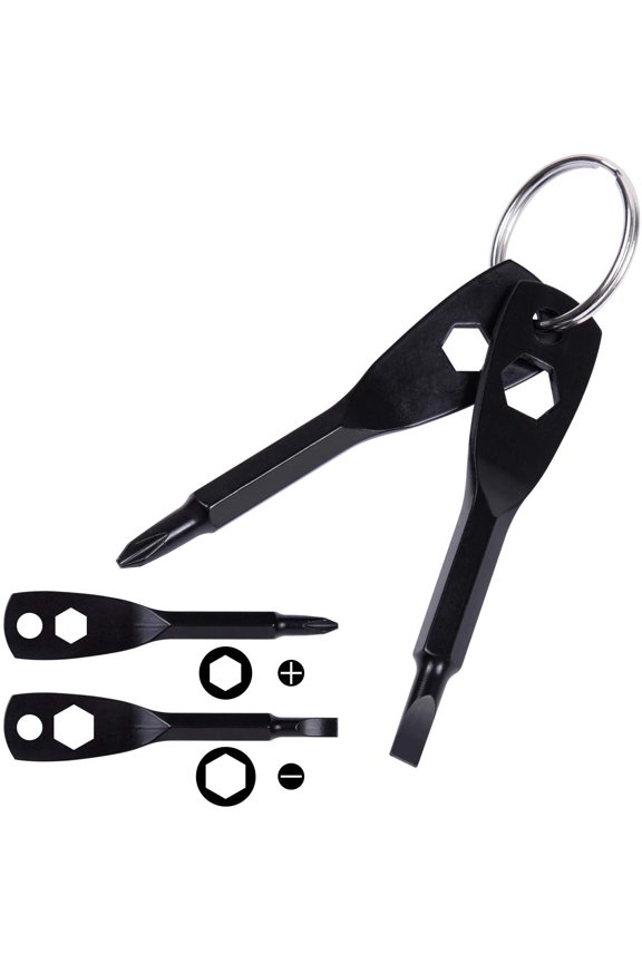 -Portable Keychain Screwdriver, 4-in-1 Multifunction Repair Tool Pocket Screwdriver Set with Phillips, Slotted and Hex Wrench, Gift for Men, Father, DIY Handyman, Electician, Women - Black