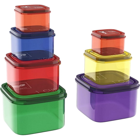 KKFEN-Portion Control Containers- 7 Piece Color Coded Food Storage Set for Meal Prep, Dieting BPA and DEHP Free, Microwave/Freezer Safe by
