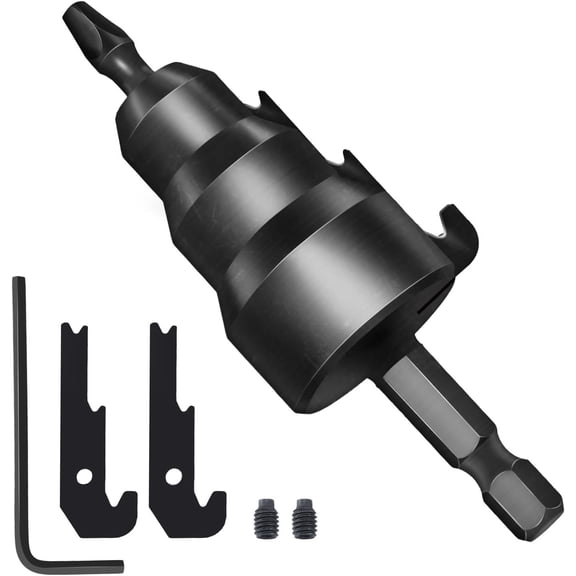 KKFEN-Power Conduit Reamer Tools Kit, Pipe Reamer Tool With Hex Key Wrench & 2 Replacement Blades and 1 No. 2 Square Recess Bit, Applicable for 1/2'', 3/4'' and 1 Inch Conduit Pipe(COLOR:Black)