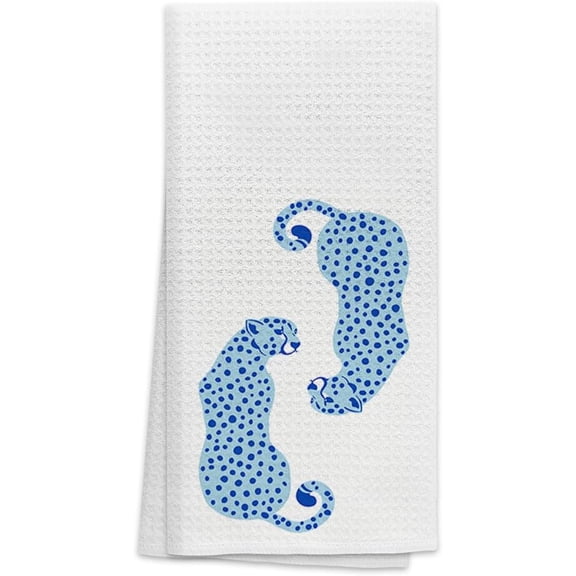 KKFEN-Preppy Blue Cheetah Leopard Absorbent Kitchen Towels Dish Towels Dishcloth,Trendy Retro Western Hand Towel Tea Towel for College Dorm Bathroom Kitchen Decor