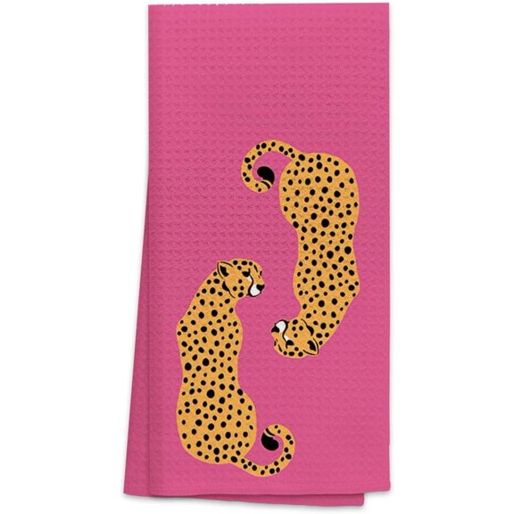 KKFEN-Preppy Hot Cheetah Leopard Forest Green Absorbent Kitchen Towels Dish Towels Dishcloth,Trendy Retro Western Hand Towel Tea Towel for College Dorm Bathroom Kitchen Decor(Pink Orange)