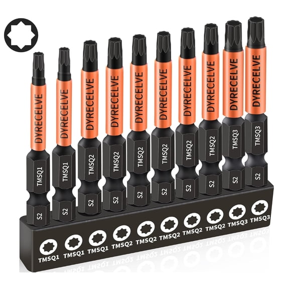 KKFEN-Professional 10-Pack 8 Point Torx Star & Double Square Bit Set - Premium S2 Alloy Steel with Magnetic Heads & Hex Shank, 8 Point Star Bit for Trailer (Sizes #1, #2, #3), by