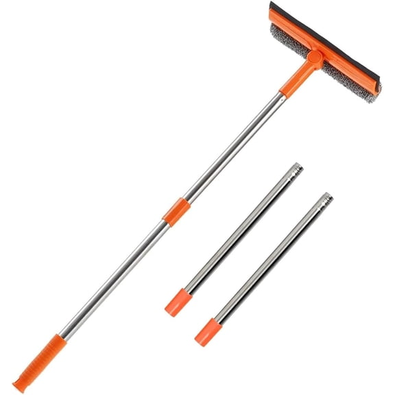 KKFEN-Professional 2 in 1 Window Squeegee with 68" Long Stainless Steel Handle,Microfiber Cloth and Rubber Car Window Squeegee for Gas Station, Glass,Shower