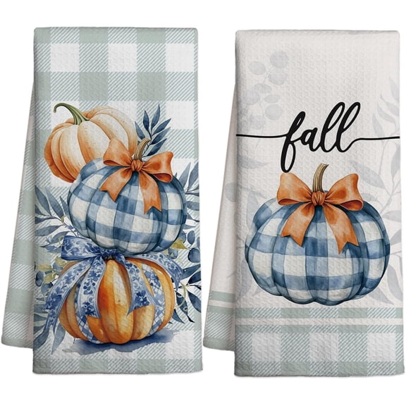 KKFEN-Pumpkin Kitchen Towels Set of 2 Fall Dish Towels for Kitchen Bathroom Home Decor Autumn Tea Towels for Cleaning Gifts for Housewarming Thanksgiving Reusable Flour Sack Towels 16x24 Inches - DH5