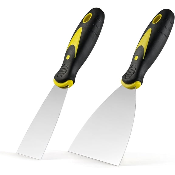 KKFEN-Putty Knife Scraper Set, 2" 4" Spackle Knife 2Pack, Stainless Steel Paint Scraper for Drywall Repairing and Clearing, Wallpaper Removal, Putty Applying, Plaster Scraping