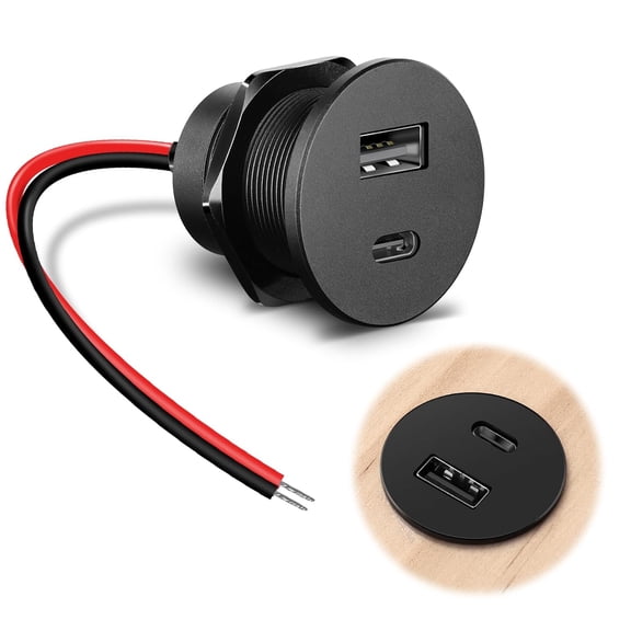 KKFEN-RV 12V USB Outlet Alumium Charger, 48W PD and QC Cigarette Lighter Replacement, 12 Volt Socket No Light, Flush Mount USB Port for for Trailer Camper Van Car Boat 24V