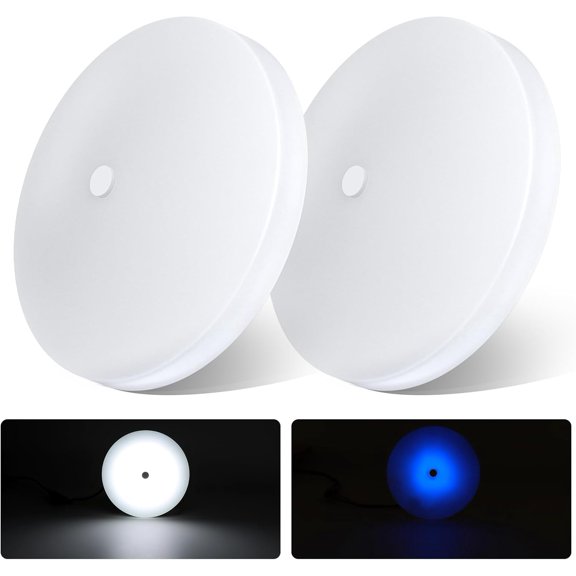 KKFEN-RV Ceiling Dome Light 4.5 Inch 12V Overhead LED Puck Light for Motorhome Boat Camper Trailer Truck Car, Surface Mount CRI90+ 2-Pack (5000K with Blue Nightlight)