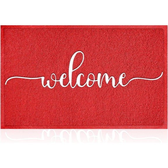 KKFEN-Red Door Mat with Non Slip Rubber Backing Outside Inside Welcome Mats for Front Door Quickly Trap Dirt Easy to Clean Entry Doormat for High Traffic Areas