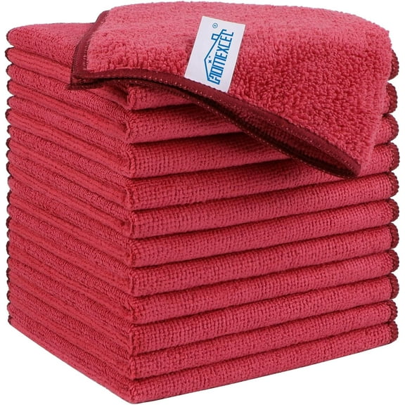 KKFEN-Red Microfiber Cleaning Cloth, 12 Pack Premium Microfiber Towels for Cars, Lint Free, Scratch-Free, Highly Absorbent, Reusable Cleaning Rags for Car, Household, Kitchen, Window, 11.5"X11.5"