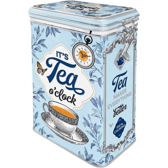 KKFEN-Retro tea tin box, 44 oz, Classic Tea Gift idea for tea fans, metal clip top can, vintage design