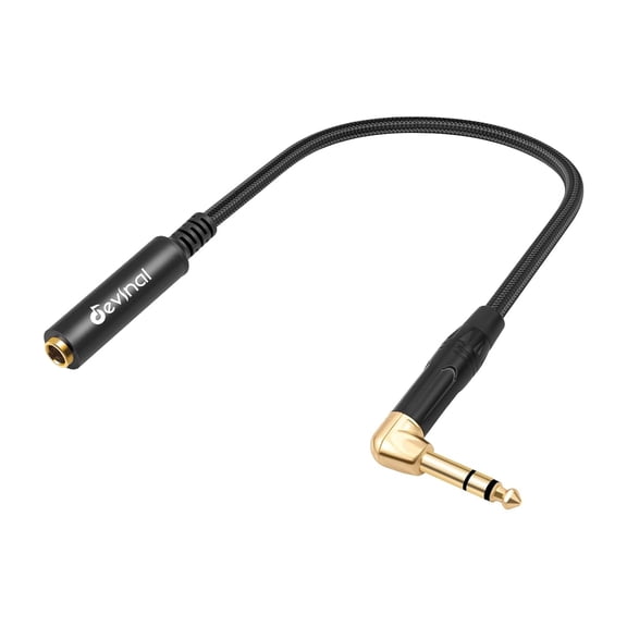 KKFEN-Right Angle 1/4 Inch TRS Male to 1/4 Inch TRS Female Cable, 6.35mm Stereo Headphone Guitar Extension Cord Adapter 1 FT