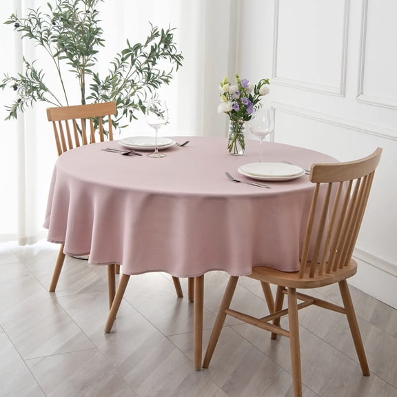 KKFEN-Round Textured Tablecloth Spill-Proof Wrinkle Free Soft Jacquard Table Cloth for Circular Table Cover, for Dining Room Buffet Banquet Parties Holiday Dinner, 70 Inch Dusty Pink