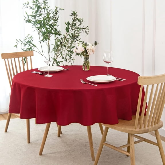 KKFEN-Round Textured Tablecloth Spill-Proof Wrinkle Free Soft Jacquard Table Cloth for Round Table Cover, for Dining Room Buffet Banquet Parties Holiday Dinner, 70 Inch Red