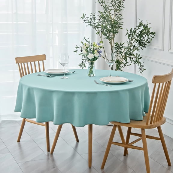 KKFEN-Round Textured Tablecloth Spill-Proof Wrinkle Free Soft Jacquard Table Cloth for Round Table Cover, for Dining Room Buffet Banquet Parties Holiday Dinner, 70 Inch, Turquoise