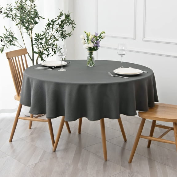 KKFEN-Round Textured Tablecloth Spill-Proof Wrinkle Free Soft Jacquard Table Cloth for Round Table Cover, for Dining Room Buffet Banquet Parties Holiday Dinner, 70 Inch Charcoal