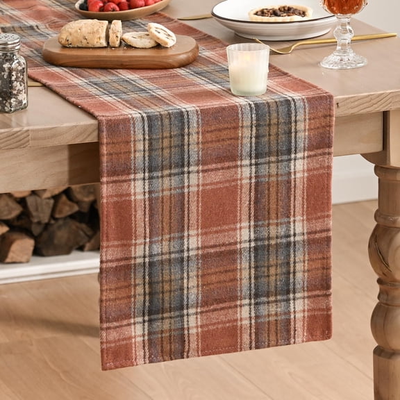 KKFEN-Rust Farmhouse Plaid Fall Table Runner, Autumn Rustic Holiday Check Kitchen Dining Table Decoration for Home Party Decor 13x108 Inch