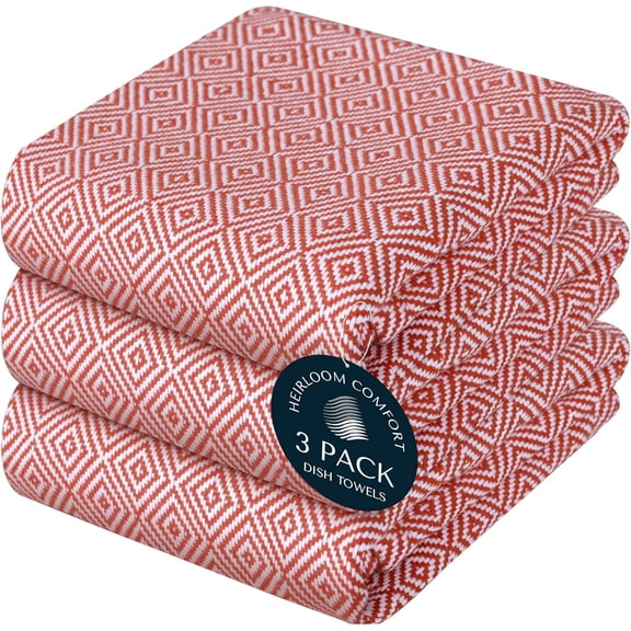 KKFEN-Rust Kitchen Towels, 3 Pack, 100% Cotton, 16"x26", Durable, Reusable, Super Absorbent and Quick Dry, Diamond Pattern Towel Set, Dish Cloths for Kitchen Use, Cleaning & Drying Dishes