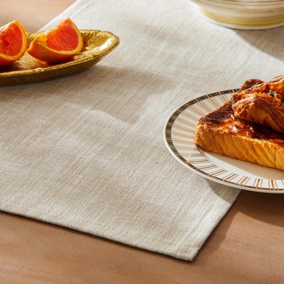 KKFEN-Rustic Cotton Linen Table Runner, 13x48 Inches Taupe, Farmhouse Style Beige Table Runners 48 Inches Long, Washable Kitchen Dining Table Decoration for Home Party Decor