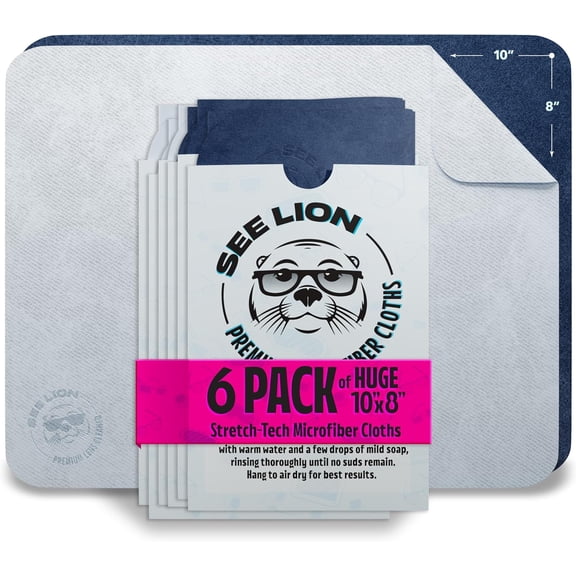 KKFEN-See Lion Swipes | Microfiber Lens Cleaning Cloths  Ultrasoft, Reusable Wipes for Glasses, Screens, and Lenses (Light Blue/Navy, 6-Pack)